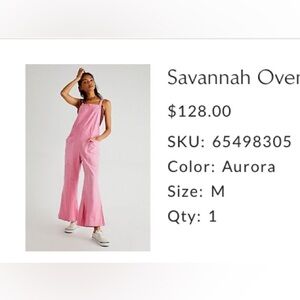 NWT Free People Savannah overalls pink size M rare